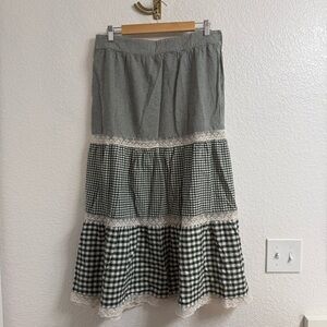 Cider 100% COTTON MID RISE GINGHAM LACE MAXI SKIRT| in Matcha Size 1XL